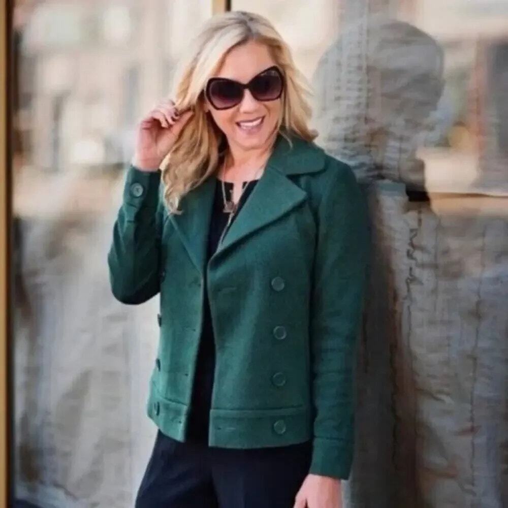 Cabi Sweet Pea Coat Jacket Double Breasted Knit Fall Winter Hunter Green Size S